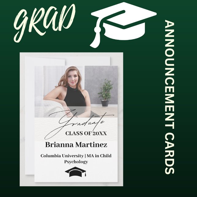 SIMPLE Modern Script Graduate Photo Announcement (CLASS OF 20XX GRADUATION ANNOUNCEMENT CARDS)