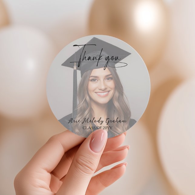 Simple Modern Script Graduation Thank You Classic Round Sticker (Creator Uploaded)