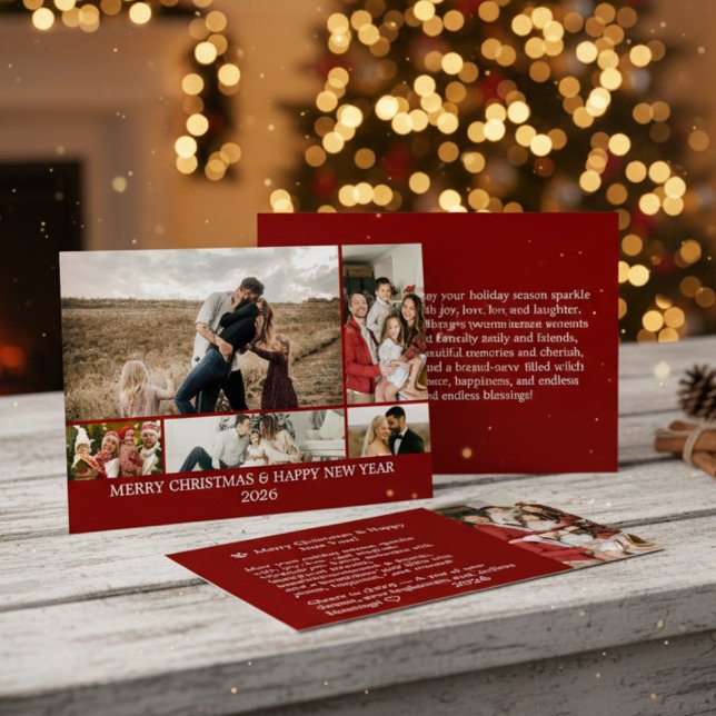 Simple Modern Script Happy Moment 5 Photo  Holiday Card (Creator Uploaded)