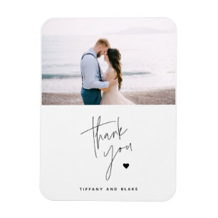 Simple Modern Script Heart Wedding Photo Thank You Magnet