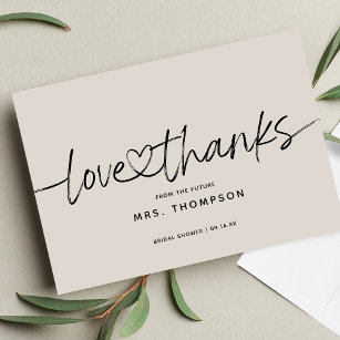 Simple Modern Script Love and Thanks Bridal Shower Thank You Card