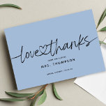 Simple Modern Script Love and Thanks Bridal Shower Thank You Card<br><div class="desc">Simple minimal modern script "thank you" with a heart connecting the words bridal shower thank you card. Customise or delete text for handwritten message on the back.</div>