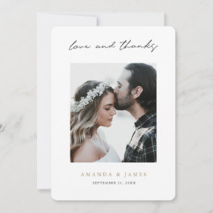Simple Modern Script Love and Thanks Photo Wedding Thank You Card