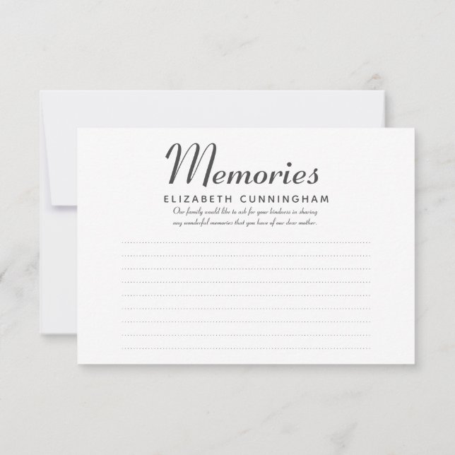Simple Modern Script Memories Memorial Reply RSVP Card (Back)