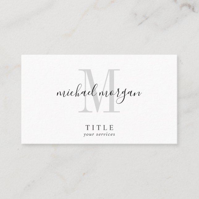Simple Modern Script Monogram Business Card (Front)