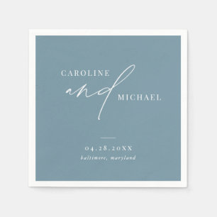 Simple Modern Script Names Blue Wedding Napkin