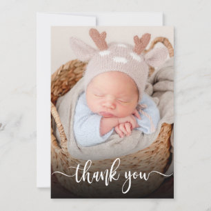Simple Modern Script Newborn Baby Photo Thank You Card