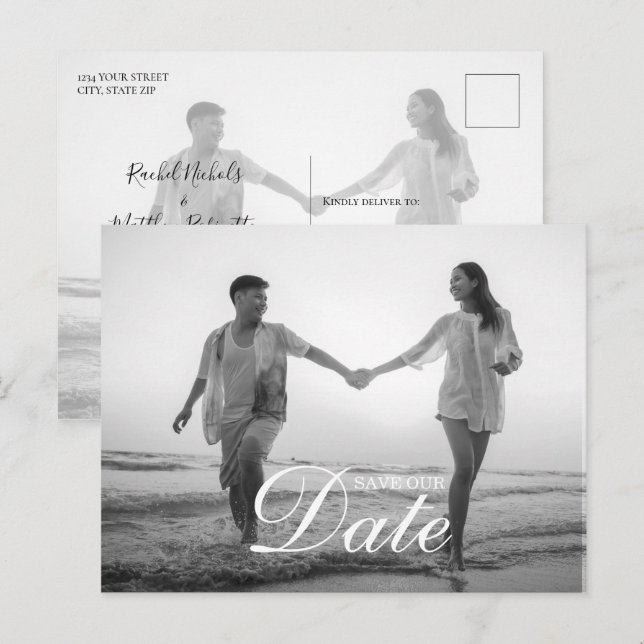 Simple Modern Script Overlay Photo Announcement Postcard (Front/Back)