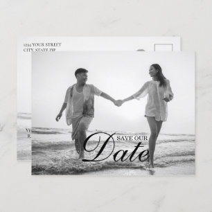 Simple Modern Script Overlay Photo Save the Date Announcement Postcard
