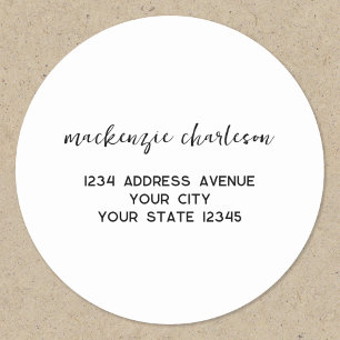 Simple Modern Script Personalised Name Address Classic Round Sticker