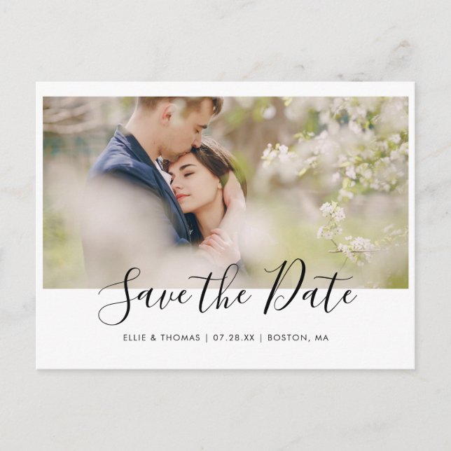 Simple Modern Script Photo Announcement Postcard (Front)