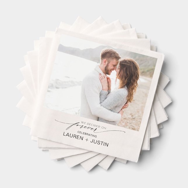 Simple Modern Script Photo Engagement Party  Napkin (Creator Uploaded)