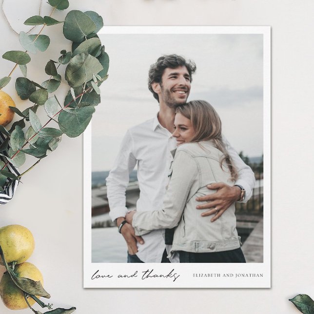 Simple Modern Script Photo Love and Thanks Wedding Thank You Card (Creator Uploaded)