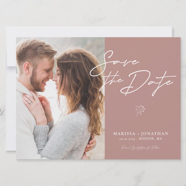 Simple Modern Script Photo Save The Date  (Front)