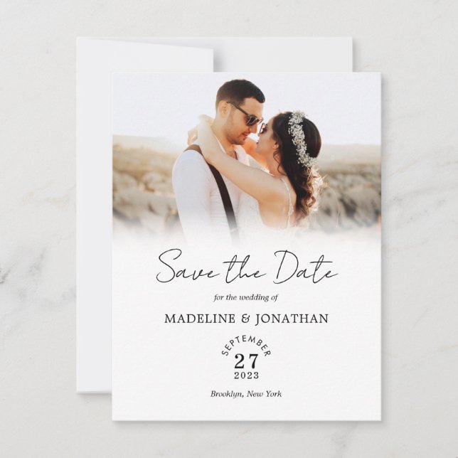 Simple Modern Script Photo Wedding Save The Date (Front)