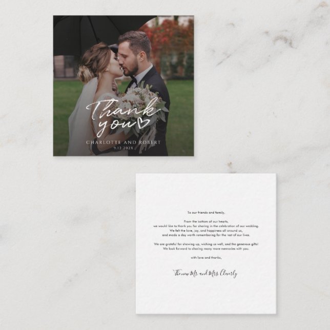 Simple Modern Script Photo Wedding Thank You Card (Front/Back)