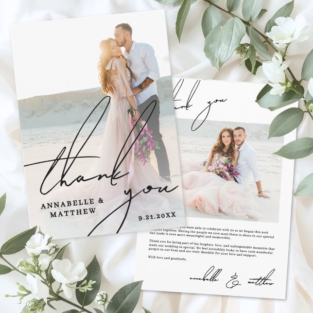 Simple Modern Script Photo Wedding Thank You Card (Simple Modern Script Photo Wedding Thank You Card)