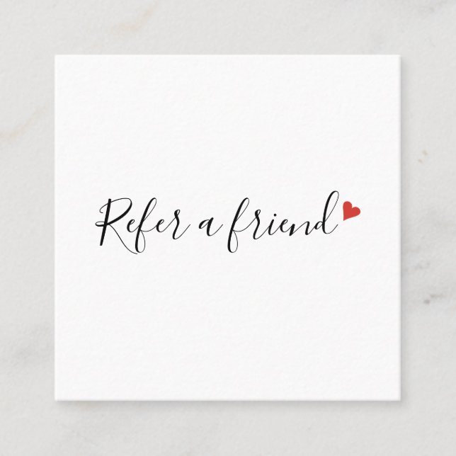 Simple Modern Script Red Love Heart Referral Card (Front)
