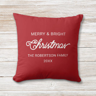 Simple Modern Script Red Merry Christmas Wishes Cushion
