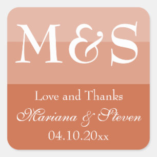 Simple Modern Script Terracotta Wedding Favours Square Sticker