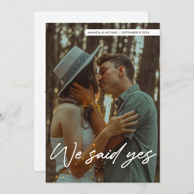 Simple Modern Script We Said Yes Wedding Photo Invitation (Front/Back)