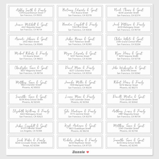 Simple Modern Script Wedding Guest Names Address (Sheet)