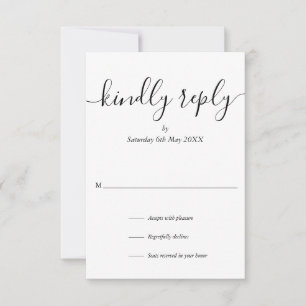 Simple Modern Script Wedding Kindly Reply RSVP Card