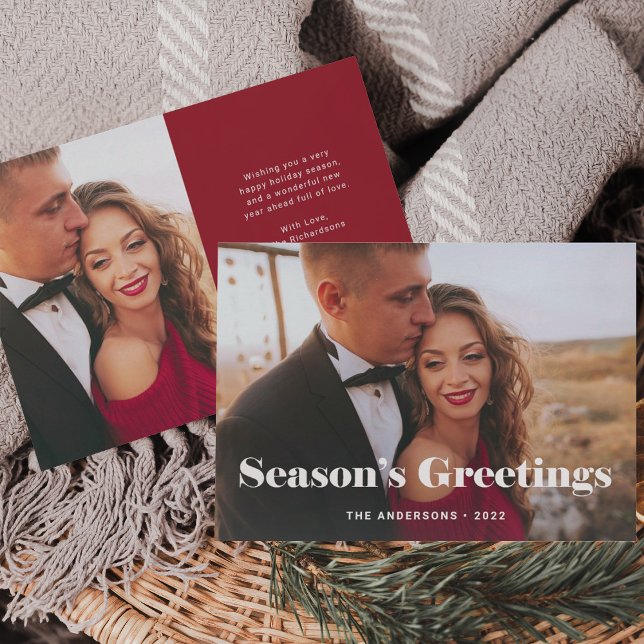Simple Modern Seasons Greetings with Photo Holiday Card (Creator Uploaded)