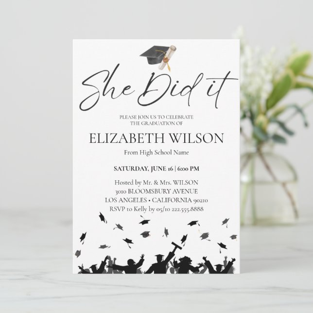 Simple Modern She Did It Graduation  Invitation (Standing Front)