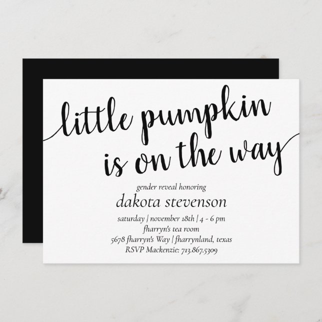 Simple Modern Shower | Flourish Little Pumpkin Invitation (Front/Back)