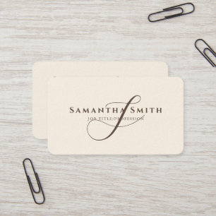 Simple Modern Signature Cream Brown Monogrammed Business Card