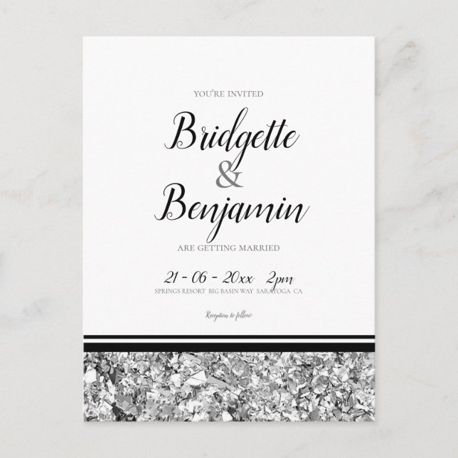 Simple Modern Silver and Black Wedding Postcard (Front)