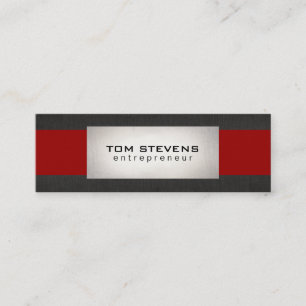 Simple Modern Silver Black Linen Red Striped Mini Business Card