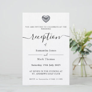 Simple Modern Silver Heart Reception Stationery