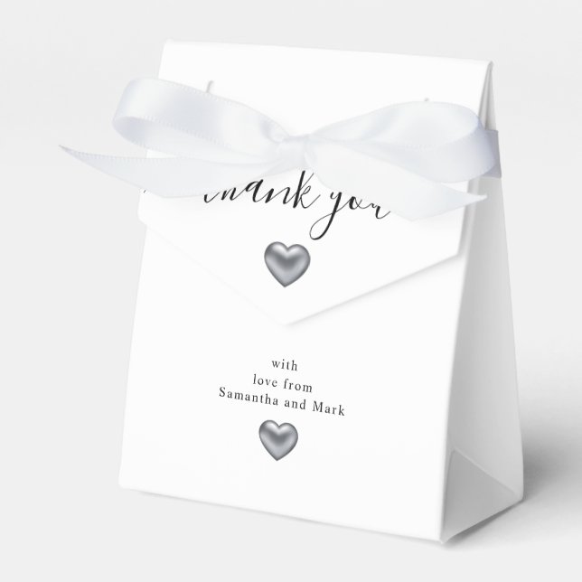 Simple Modern Silver Heart White Wedding Favour Box (Front Side)