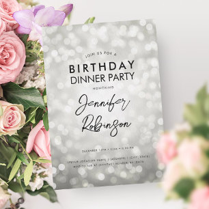 Simple Modern Silver Lights Birthday Dinner Party  Invitation