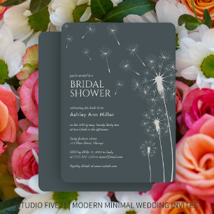 Simple Modern Slate Grey Dandelion Bridal Shower Invitation