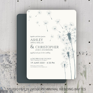 Simple Modern Slate Grey Dandelion Wedding Invitation