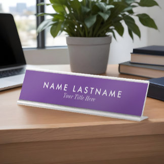 Simple Modern Sleek Purple Personalised Name Title Desk Name Plate