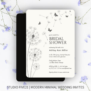 Simple Modern Smoke Black Dandelion Bridal Shower Invitation