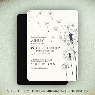 Simple Modern Smoke Black Dandelion Wedding Invitation