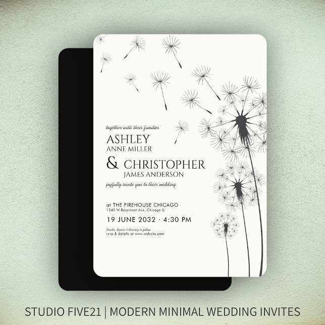 Simple Modern Smoke Black Dandelion Wedding Invitation (Creator Uploaded)