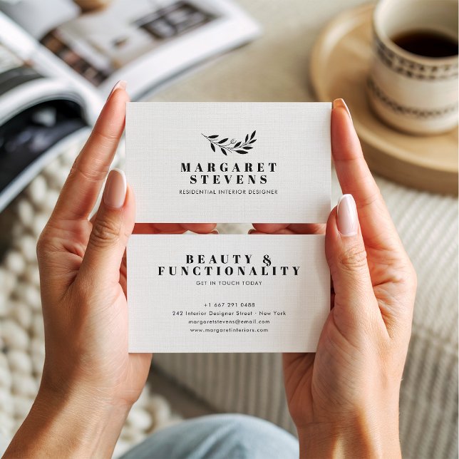 Simple modern soft beige linen elegant branch logo business card (Simple modern soft beige linen elegant branch logo)
