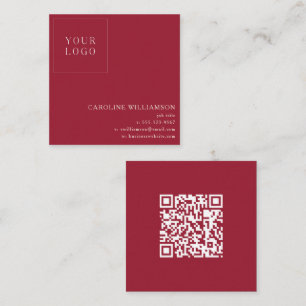 Simple Modern Square Professional Logo QR Code Red Business Card