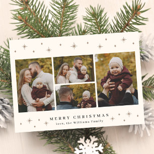 Simple Modern Stars 4 Photo Collage Christmas Holiday Card