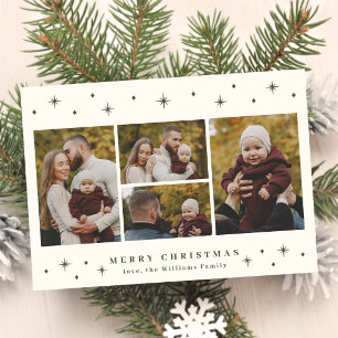 Simple Modern Stars 4 Photo Collage Christmas Holiday Card