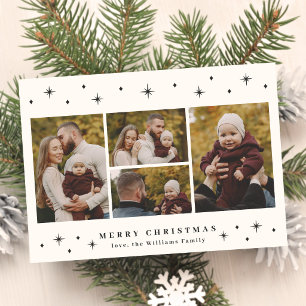 Simple Modern Stars 4 Photo Collage Christmas Holiday Card