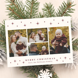 Simple Modern Stars 4 Photo Collage Christmas Holiday Card