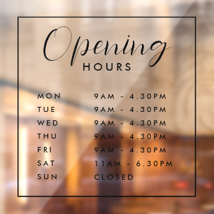 Simple Modern Store Opening Hours Window Cling