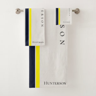 Simple Modern Style Yellow, Black & White Coastal Bath Towel Set